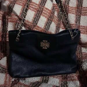 Tory Burch Black Pebbled Leather Chain-Handle Shoulder Bag